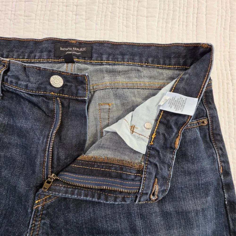 Banana Republic Vintage Straight Mens Jeans Dark Wash Denim 33x30 Blue Cotton